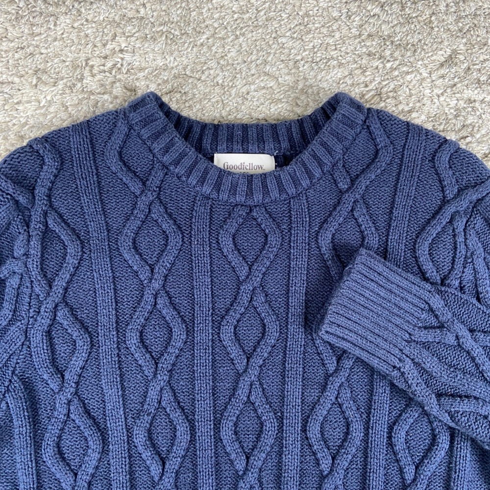 Goodfellow Cable Knit Sweater Mens Medium Blue Crewneck Long Sleeve Pullover